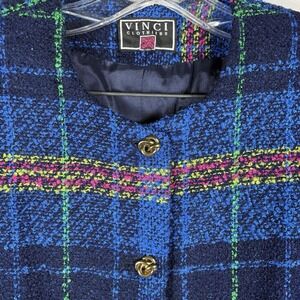 Vinci Women's 12 Multicolor Plaid‎ Tweed Sheath Skirt Lined Blazer Suit Set VTG